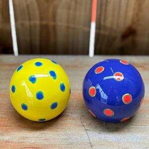 Set of 2 Berryware Screwball Art Deco Salt & Pepper Shakers Blue Yellow 3”